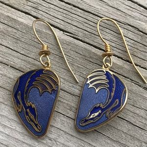 VINTAGE ROCCOCO Jewelry - CLOISONNE DRAGON FLIGHT EARRINGS SIGNED ROCCOCO VINTAGE ROCCOCO Jewelry - CLOISONNE DRAGON FLIGHT EARRINGS SIGNED ROCCOCO